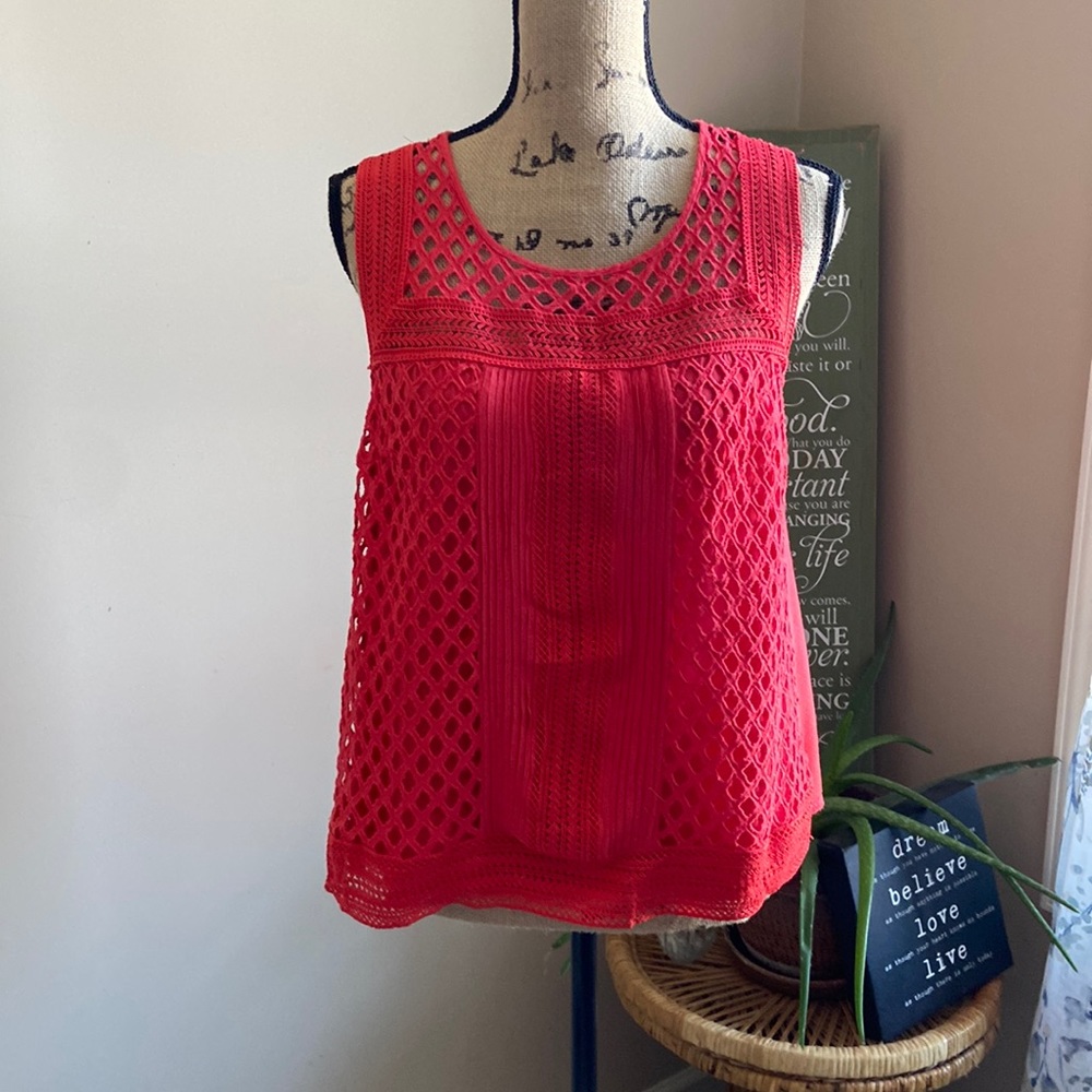 Skies Are Blue Bright Red Crochet Sleeveless Tank